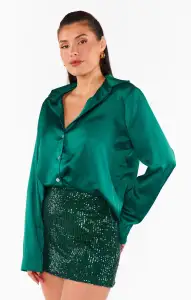 Smith Button Down ~ Emerald Luxe Satin(XS)
