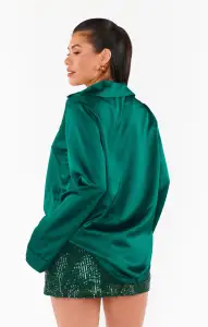 Smith Button Down ~ Emerald Luxe Satin(XS)
