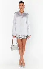 Smith Button Down ~ Silver Luxe Satin(XS)
