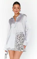 Smith Button Down ~ Silver Luxe Satin(XS)