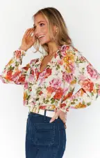 Lydia Ruffle Top ~ Ivory Hillside Floral(XS)