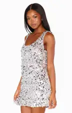 After Hours Mini Dress ~ Silver Metallic Sequins(XS)