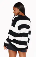 Hometown Tunic Sweater ~ Black White Stripe Knit(XS)