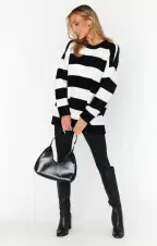Hometown Tunic Sweater ~ Black White Stripe Knit(XS)
