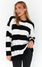 Hometown Tunic Sweater ~ Black White Stripe Knit(XS)