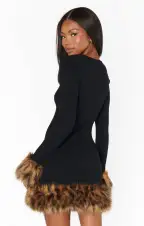 Francine Mini Dress ~ Black Knit with Faux Fur(XS)