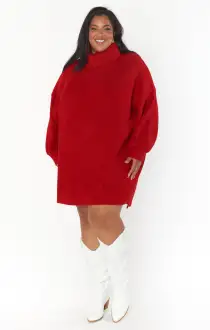 Chester Sweater Dress ~ Holly Red Knit(XS)