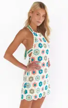 Happy Halter Mini Dress ~ 70S Multi Crochet(XS)