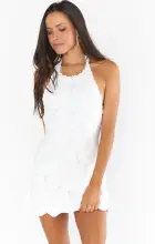 Happy Halter Mini Dress ~ White Floral Crochet(XS)