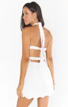 Happy Halter Mini Dress ~ White Floral Crochet(XS)