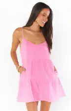 Caroline Mini Dress ~ Bubblegum Gauze(XS)