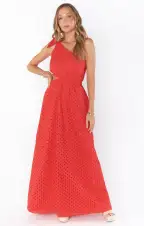 Take Me Out Maxi Dress ~ Red Eyelet(XS)
