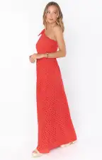 Take Me Out Maxi Dress ~ Red Eyelet(XS)