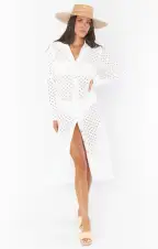 Dayton Button Down Midi Dress ~ White Eyelet(XS)