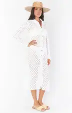 Dayton Button Down Midi Dress ~ White Eyelet(XS)