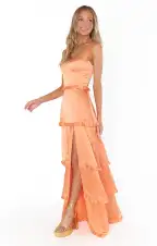 Lady Corset Dress ~ Cantaloupe Luxe Satin(XS)