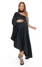 Rhea One Shoulder Dress ~ Black Luxe Satin(XS)