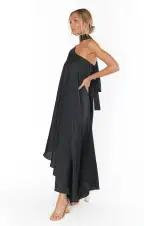 Rhea One Shoulder Dress ~ Black Luxe Satin(XS)
