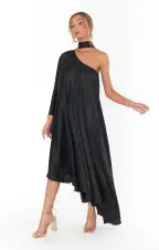 Rhea One Shoulder Dress ~ Black Luxe Satin(XS)