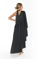 Rhea One Shoulder Dress ~ Black Luxe Satin(XS)