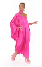 Rhea One Shoulder Dress ~ Hot Pink Luxe Satin(XS)