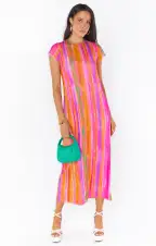 Molly Midi Dress ~ Sunrise Stripe Mesh(XS)