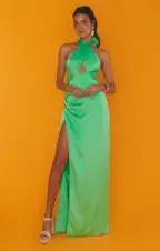 Adele Halter Maxi Dress ~ Kiwi Luxe Satin(XS)