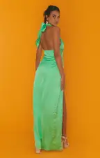 Adele Halter Maxi Dress ~ Kiwi Luxe Satin(XS)