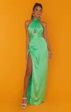 Adele Halter Maxi Dress ~ Kiwi Luxe Satin(XS)