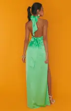 Adele Halter Maxi Dress ~ Kiwi Luxe Satin(XS)