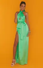 Adele Halter Maxi Dress ~ Kiwi Luxe Satin(XS)