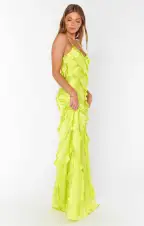 Romance Ruffle Dress ~ Citrine Luxe Satin(XS)
