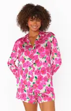 Early Riser PJ Set ~ Pink Floral Soiree Silky(XS)
