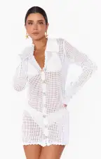 Button Up Coverup ~ White Crochet(XS)