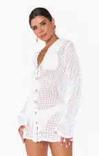 Button Up Coverup ~ White Crochet(XS)