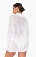Button Up Coverup ~ White Crochet(XS)