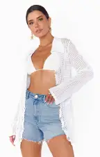Button Up Coverup ~ White Crochet(XS)