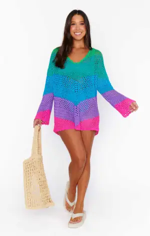 Paula V Neck Pullover ~ Chevron Stripe Crochet(XS)