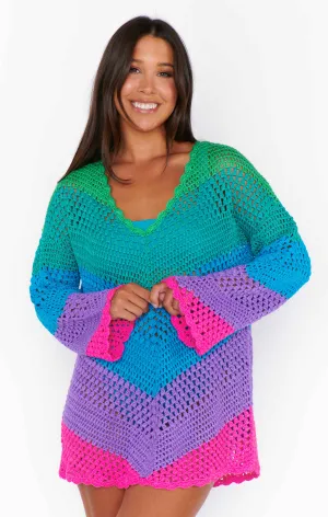 Paula V Neck Pullover ~ Chevron Stripe Crochet(XS)