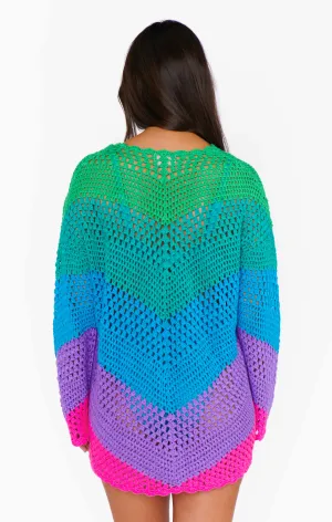 Paula V Neck Pullover ~ Chevron Stripe Crochet(XS)