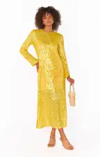 Calypso Midi Dress ~ Yellow Sequins(XS)