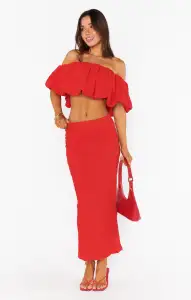 Maria Midi Skirt ~ Red Scrunch(XS)
