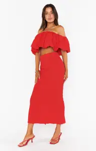 Maria Midi Skirt ~ Red Scrunch(XS)