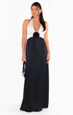 Marilyn Maxi Dress ~ Black and White Luxe Satin(XS)