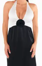 Marilyn Maxi Dress ~ Black and White Luxe Satin(XS)
