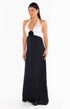 Marilyn Maxi Dress ~ Black and White Luxe Satin(XS)