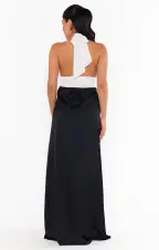 Marilyn Maxi Dress ~ Black and White Luxe Satin(XS)