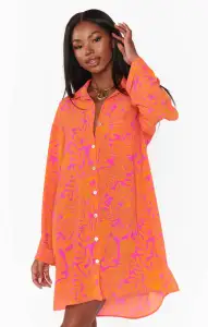 Beachclub Button Down ~ Fuchsia Shells Pebble(XS)