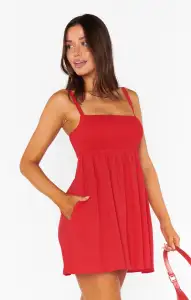 Mallory Mini Dress ~ Red Linen(XS)