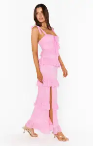 Monique Tie Maxi Dress ~ Pink Lovely Lace(XS)